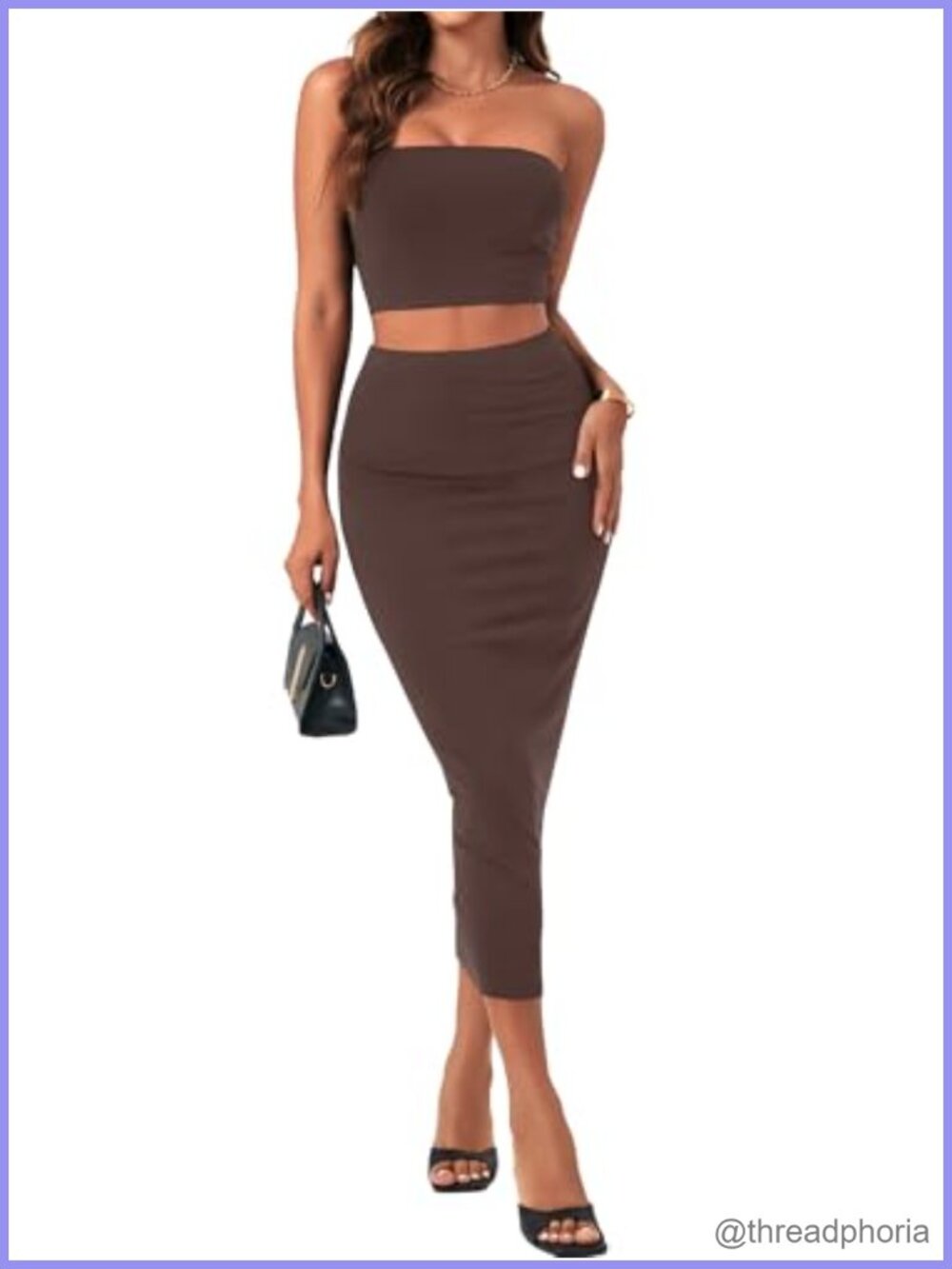 2 Piece Rib Knit Tube Crop Top Bodycon Midi Skirt Set Women Summer Vacation